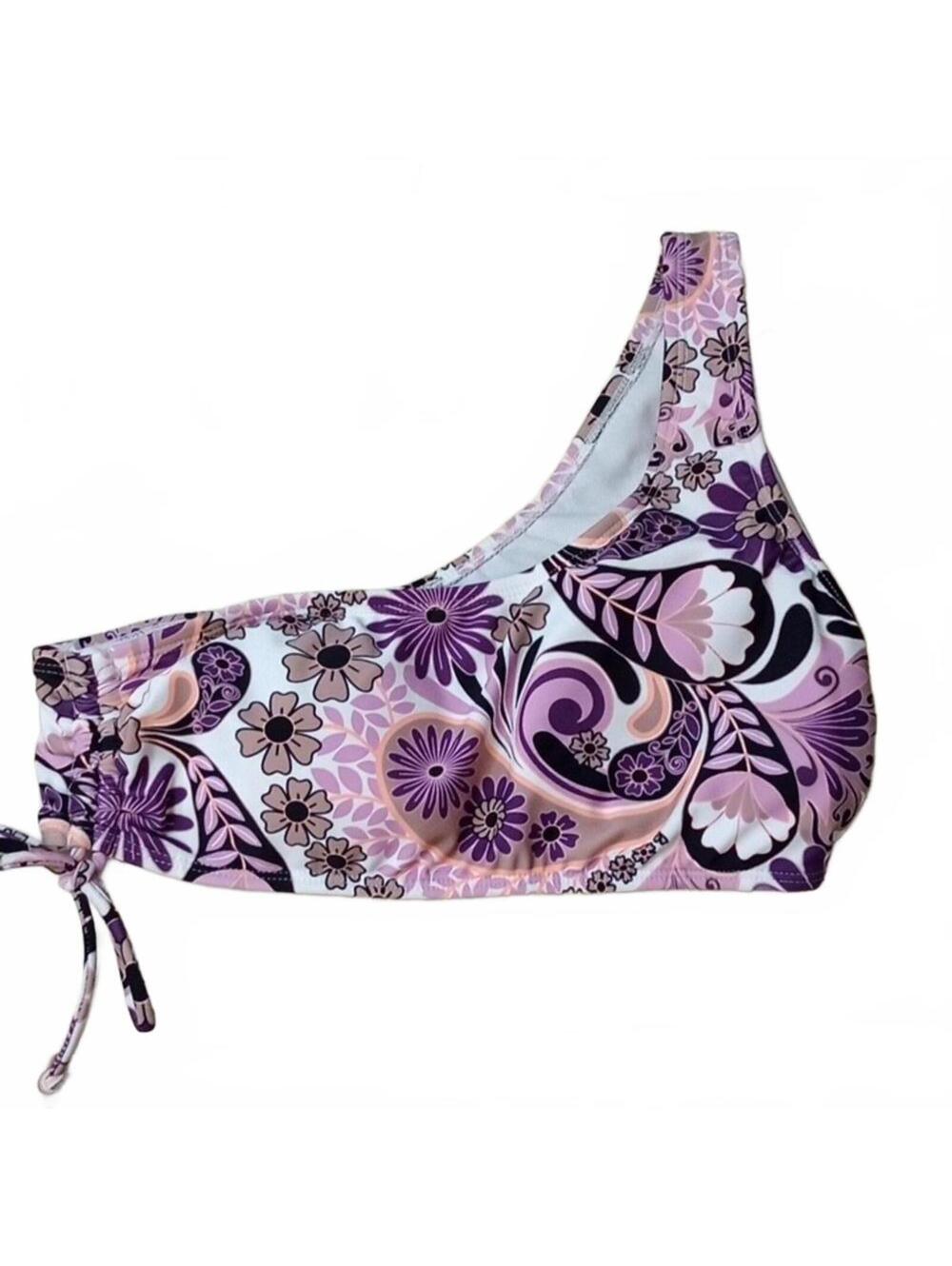 SALT COVE WOMENS PRINTED ONE-SHOULDER S SWIRL TWIRL TAUPE M